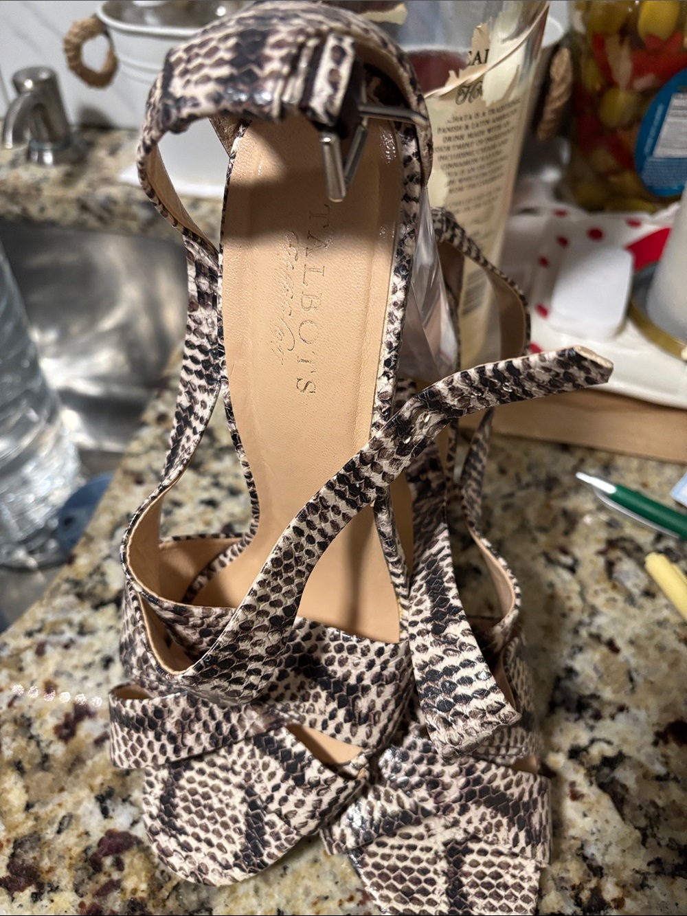 Talbots Snake-Print Strappy Heels in Neutral Tones/ 5” Heels